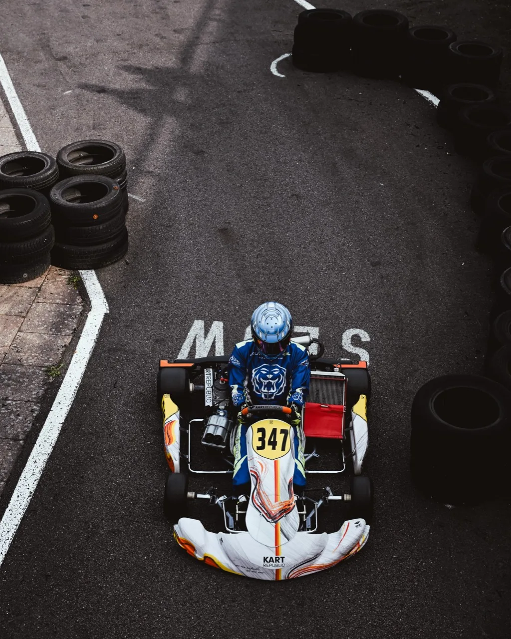 Rodion Gurjanov in kart number 347 in the pit lane