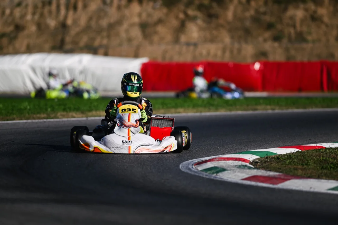 Driver on track through a fast corner
