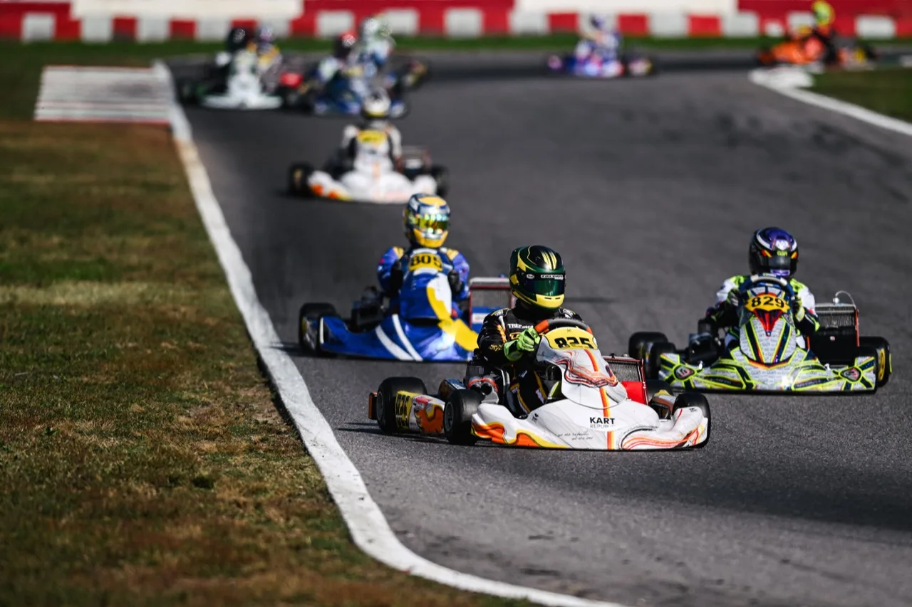 Race action on a karting circuit